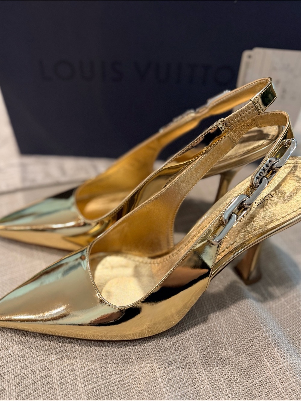 Louis Vuitton Gold Pointed Slingback Pumps - Picture 6 of 6